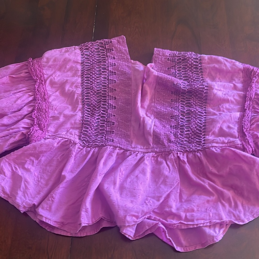 26098 Free People Drive You Mad Blouse Sz Small Boho Tie Sleeves Neon Orchid EUC - Picture 6 of 11